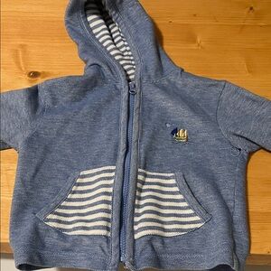 Kissy Kissy Light Blue Hooded Zip-Up with Striped Pockets